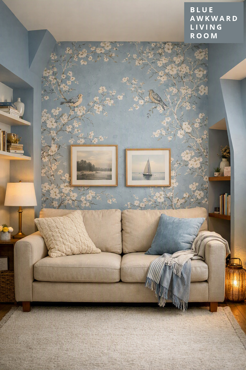 Blue Living Room Idea Awkward Layout 7 Decorated Wall