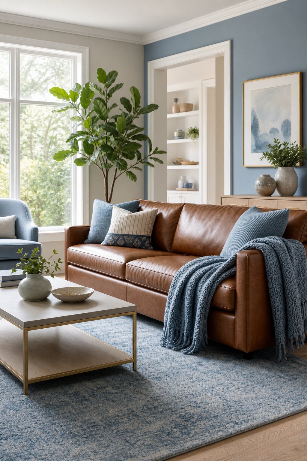 Blue Living Room Idea with a Leather Sofa 4 Powder Blue Decor Leather Sofa