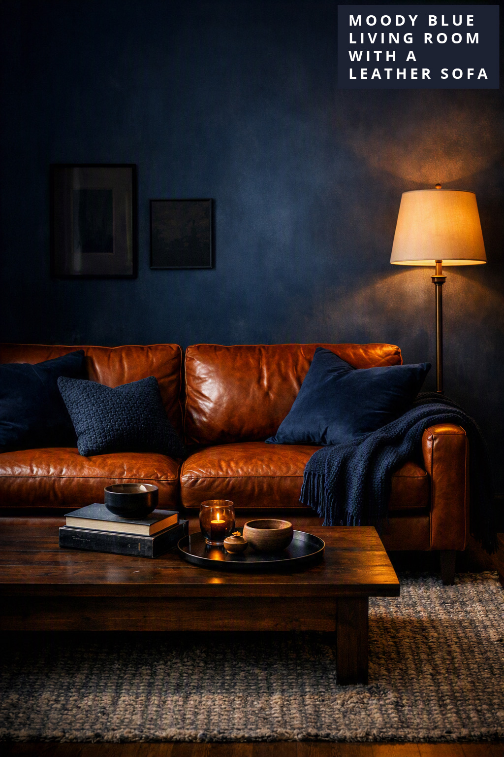 Blue Living Room Idea with a Leather Sofa 7 Moody Blue Layers Leather Sofa