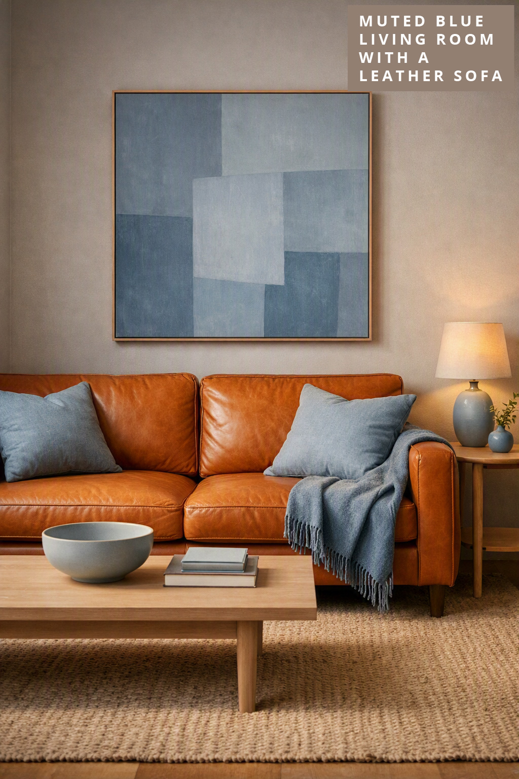 Blue Living Room Idea with a Leather Sofa 9 Muted Blue Decor