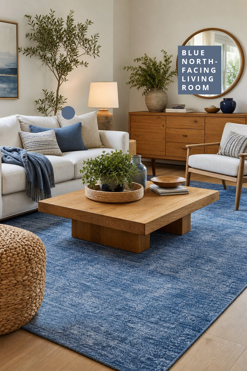 Blue North Facing Living Room Decor Idea 4 Mid Tone Blue Rugs Warm Wood Decor