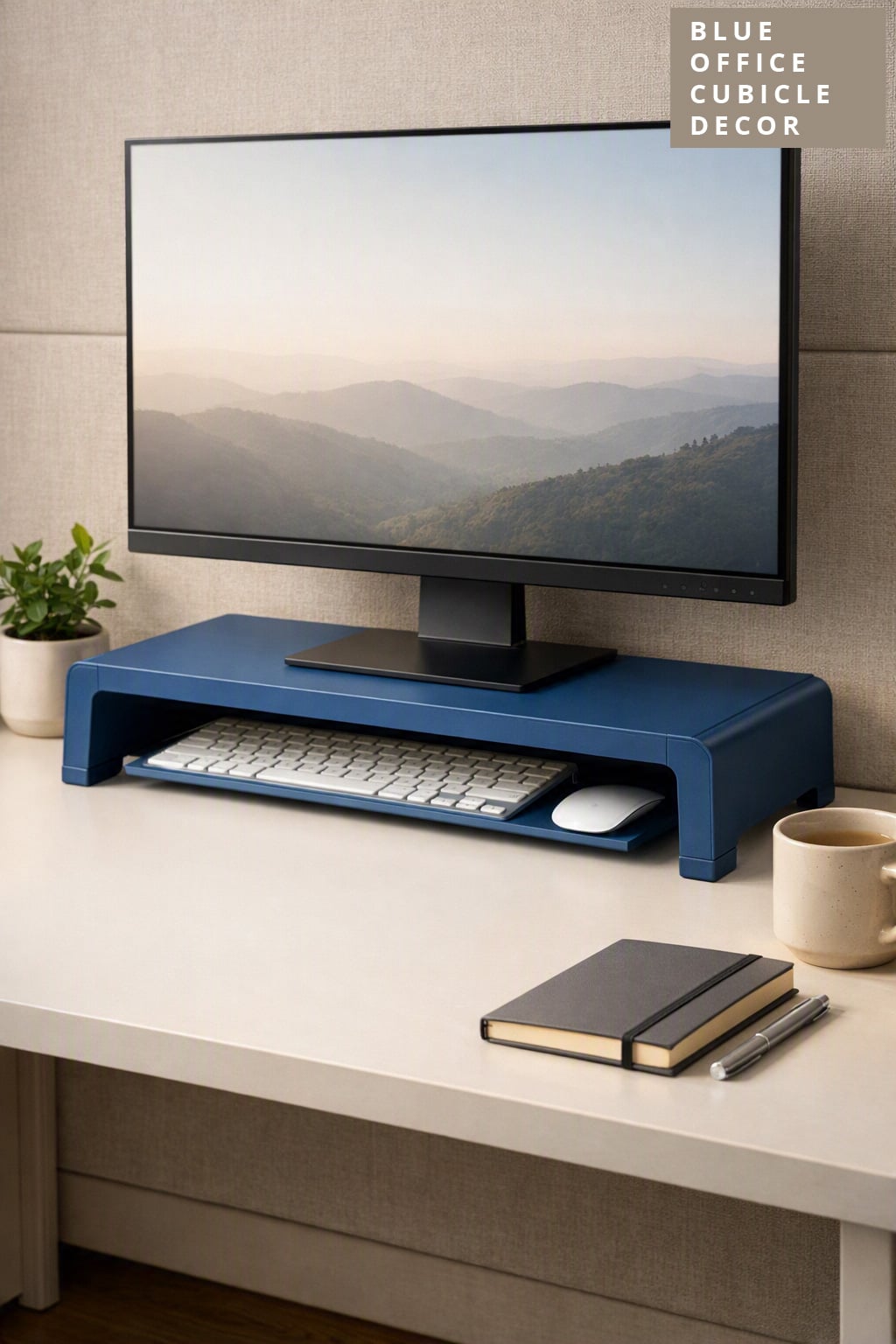 Blue Office Cubicle Decor Idea 11 Monitor Stand