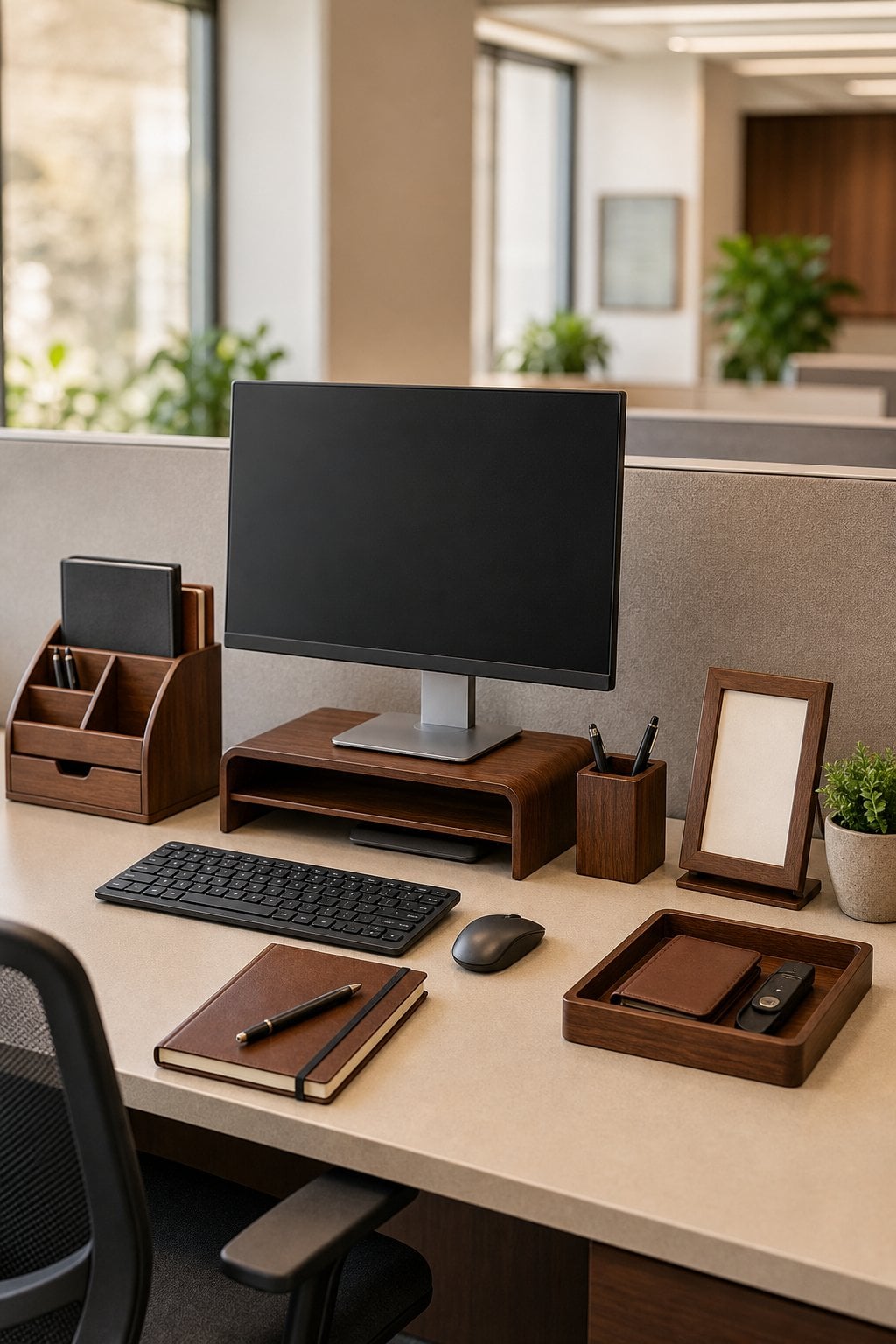 Brown Office Cubicle Decor Idea 1 Wood Desk Accessories