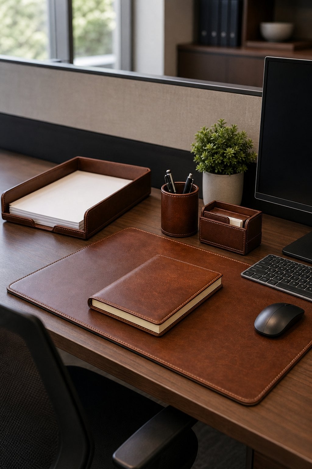 Brown Office Cubicle Decor Idea 3 Leather Accents