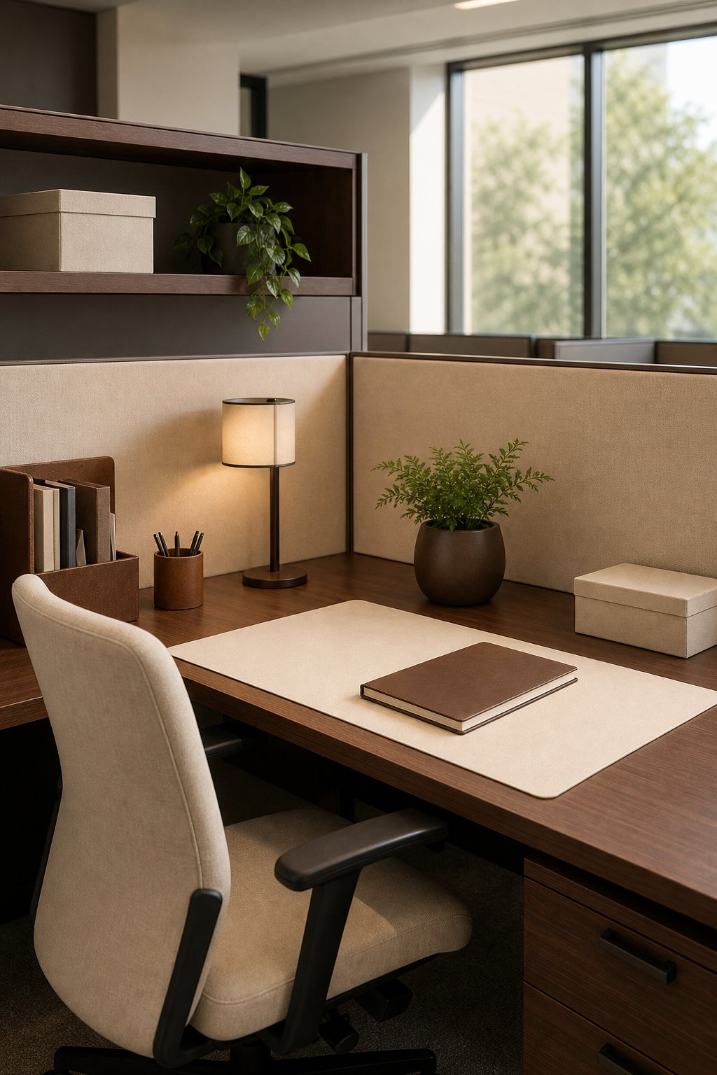 Brown Office Cubicle Decor Idea 4 Brown and Cream Minimalist Pairing