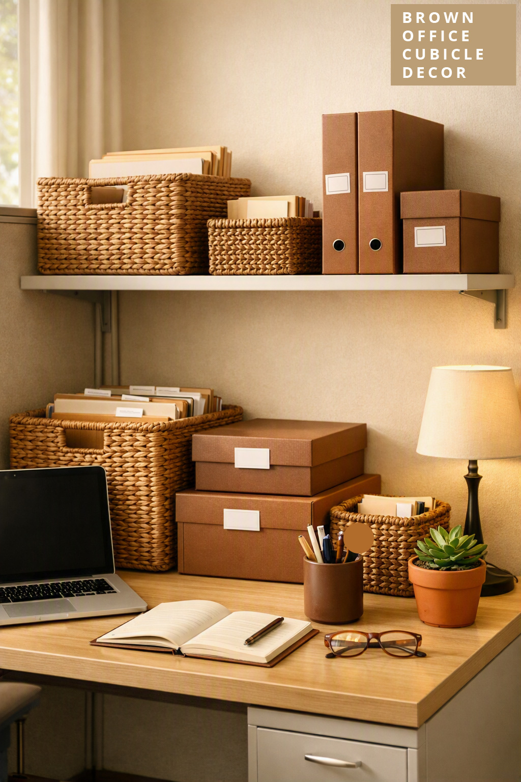 Brown Office Cubicle Decor Idea 6 Storage Baskets and Boxes