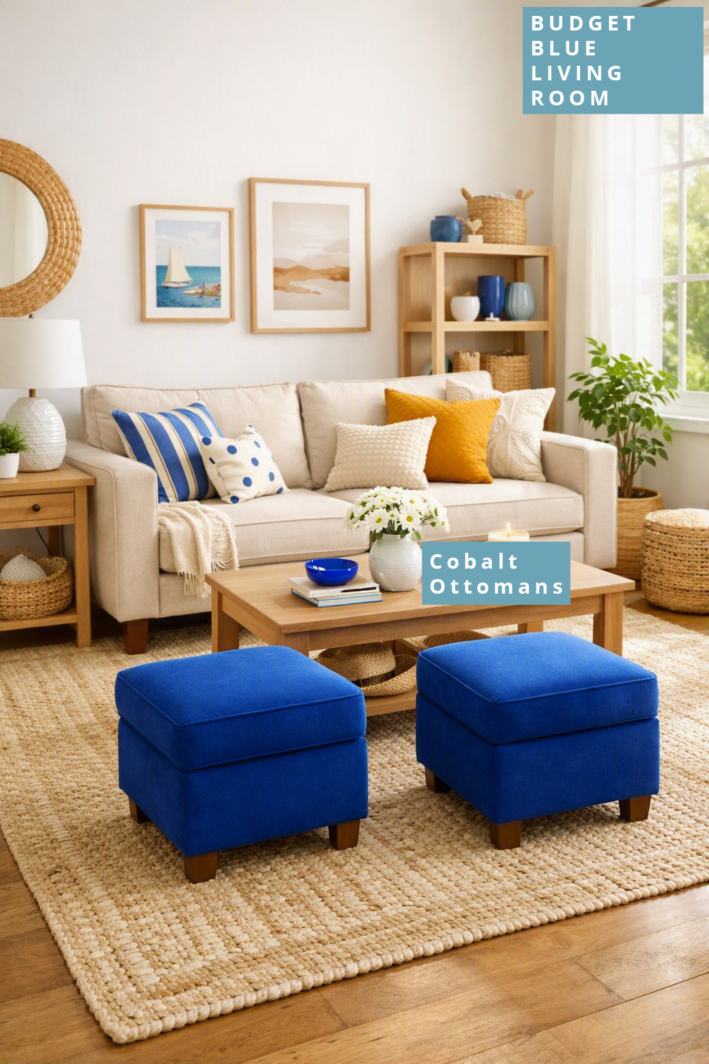 Budget Blue Living Room Decor Ideas 8 Cobalt Ottomans