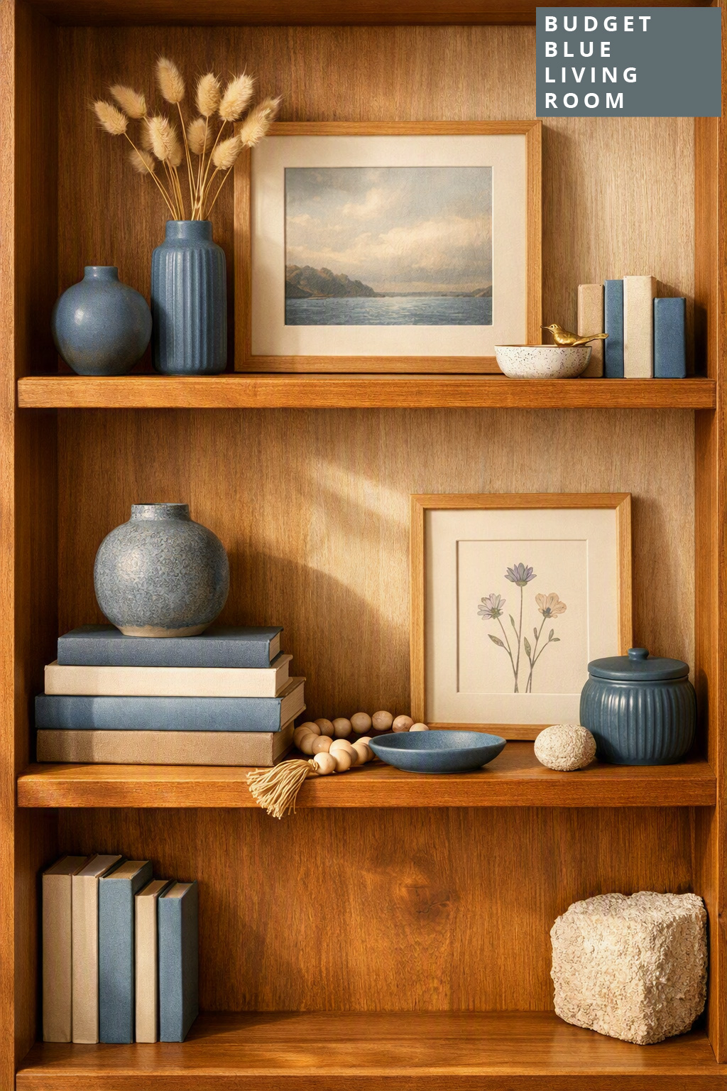 Budget Blue Living Room Decor Ideas 9 Slate Blue Shelf Styling