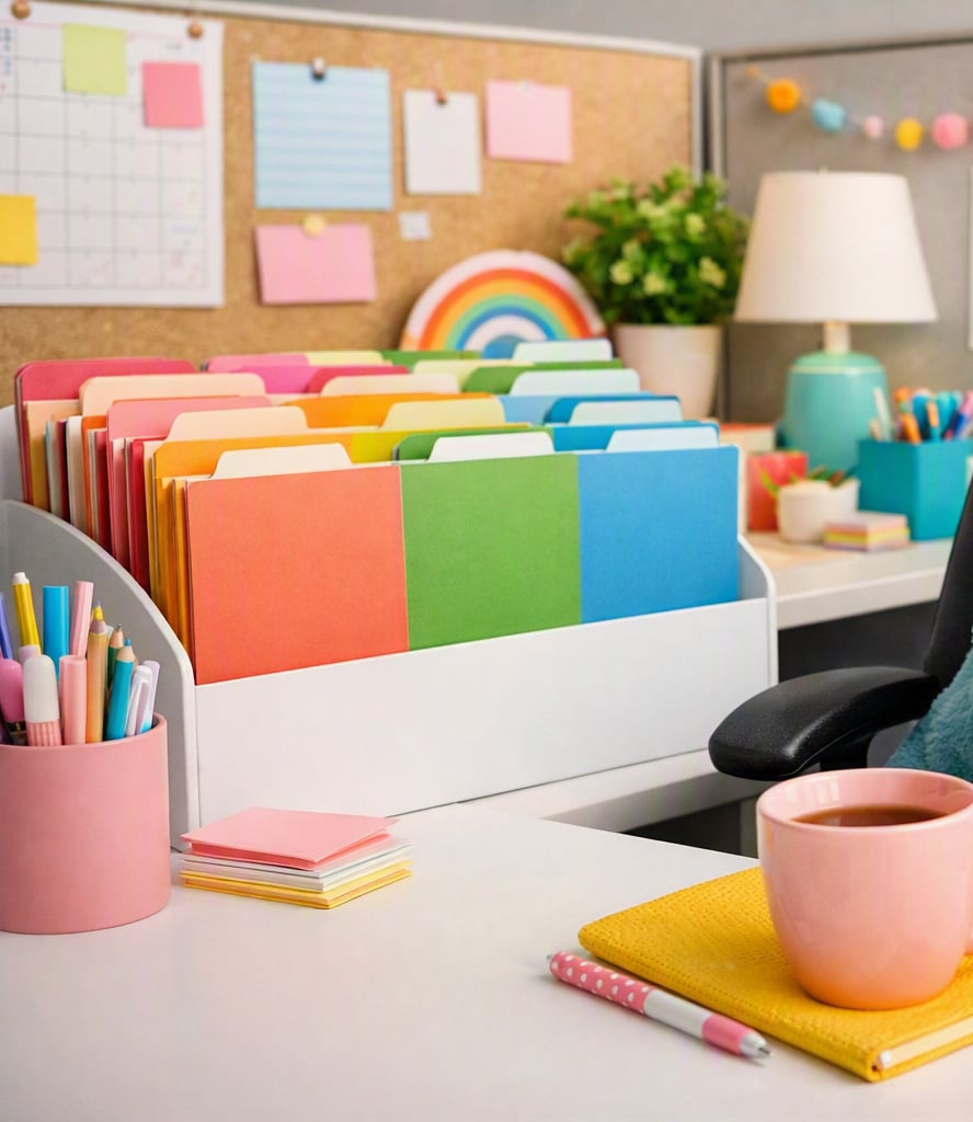 Colorful Office Cubicle Decor Idea 10 File Folders