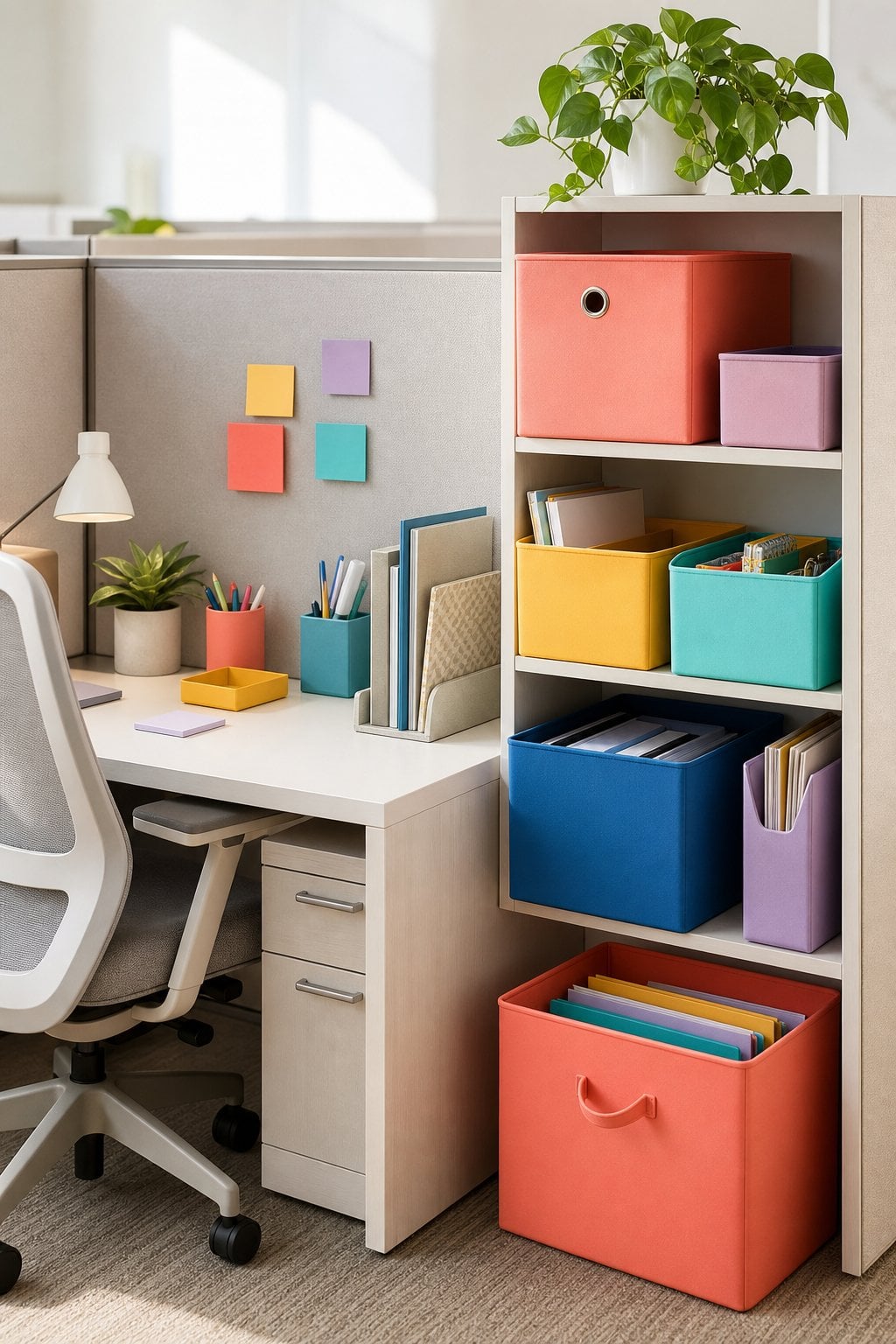 Colorful Office Cubicle Decor Idea 3 Storage Bins