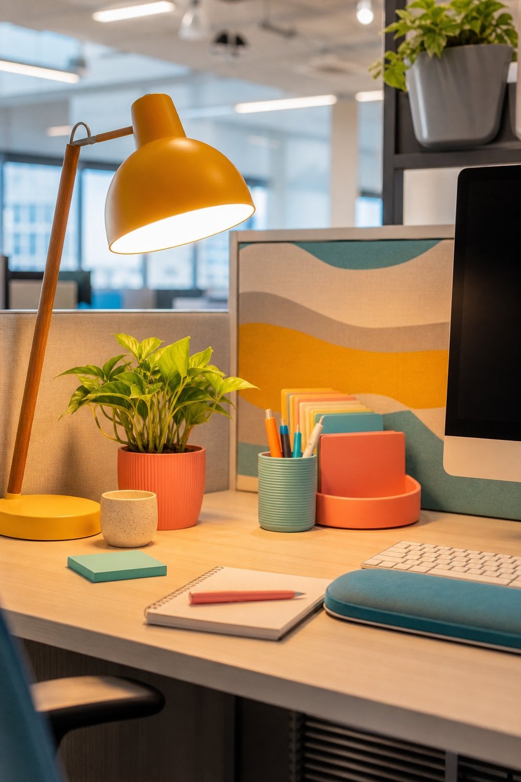 Colorful Office Cubicle Decor Idea 9 Bright Lamp