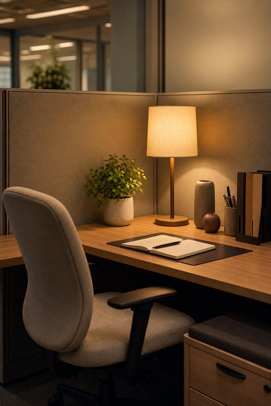 Cozy Office Cubicle Decor Idea 1 Warm Desk Lamp