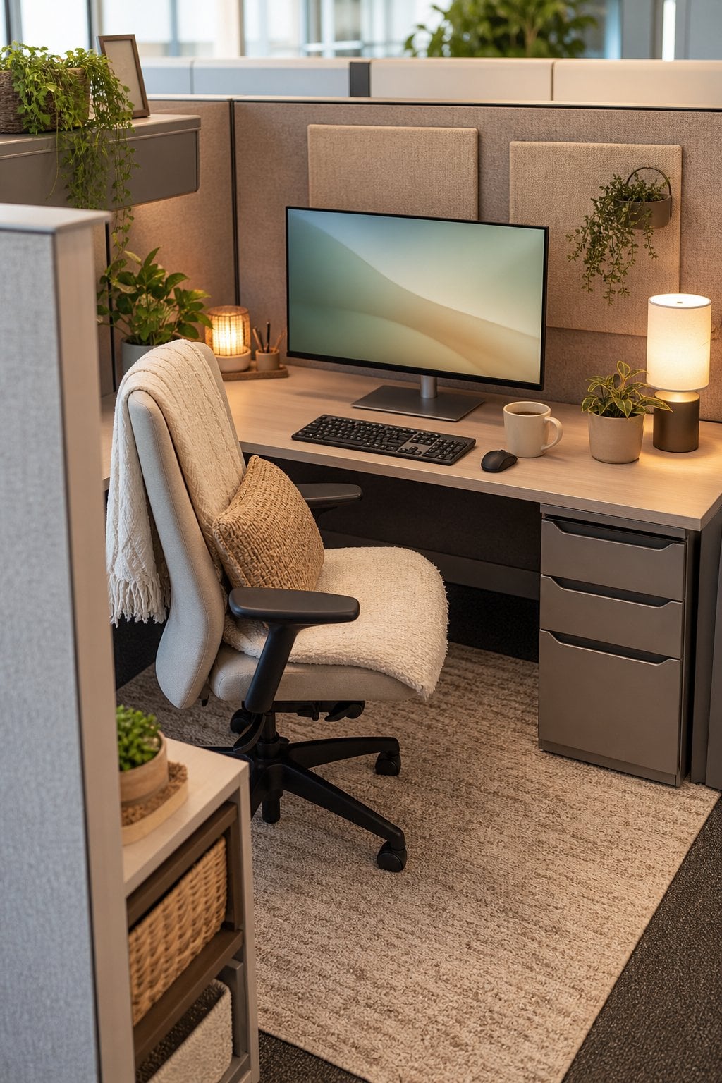 Cozy Office Cubicle Decor Idea 2 Soft Textures