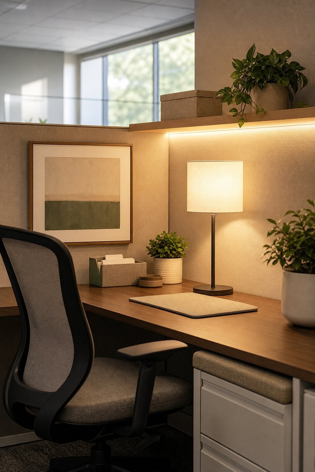 Cozy Office Cubicle Decor Idea 5 Ambient Lighting