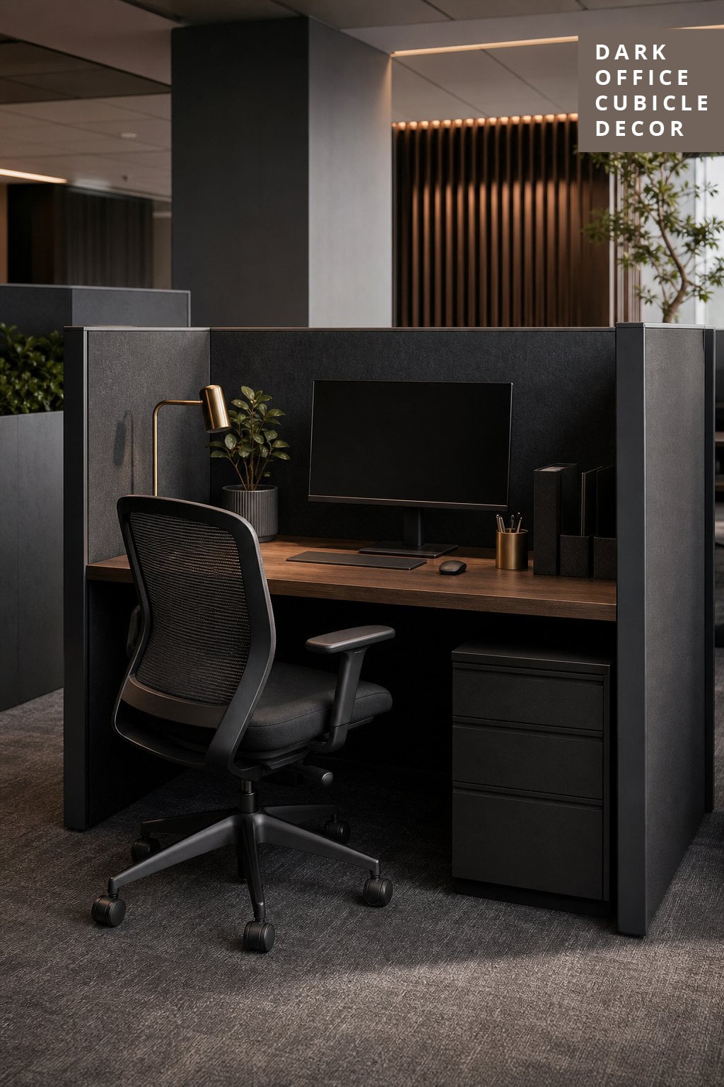 Dark Moody Office Cubicle Decor Idea 4 Deep Charcoal Walls