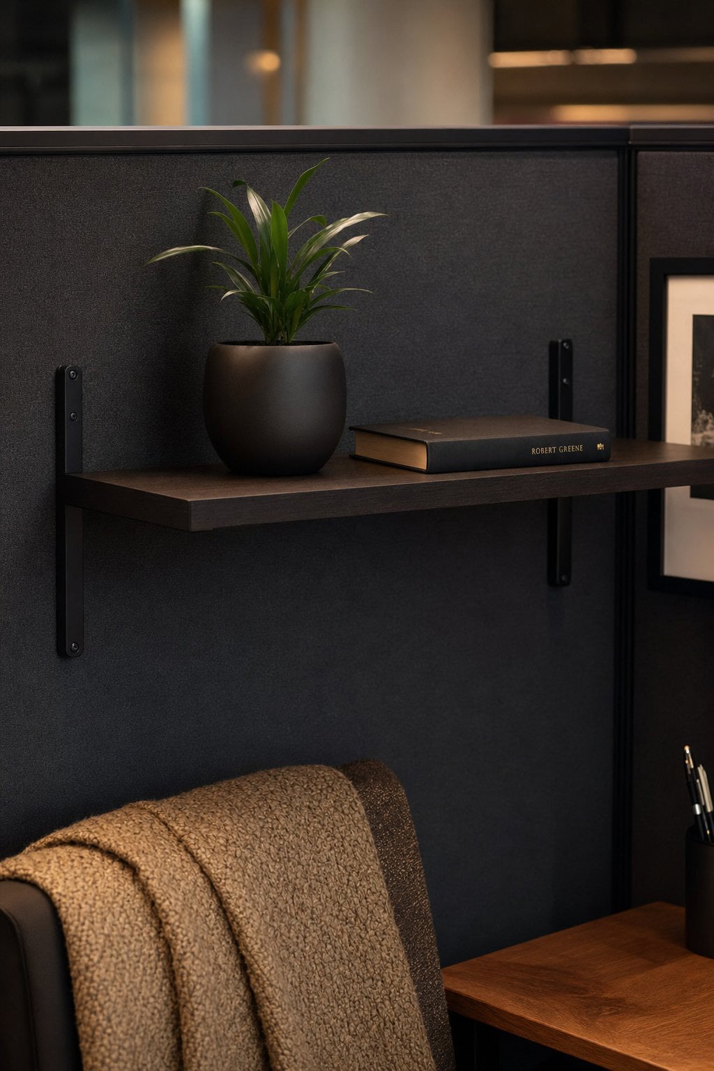Dark Moody Office Cubicle Decor Idea 7 Shadowy Shelf Decor