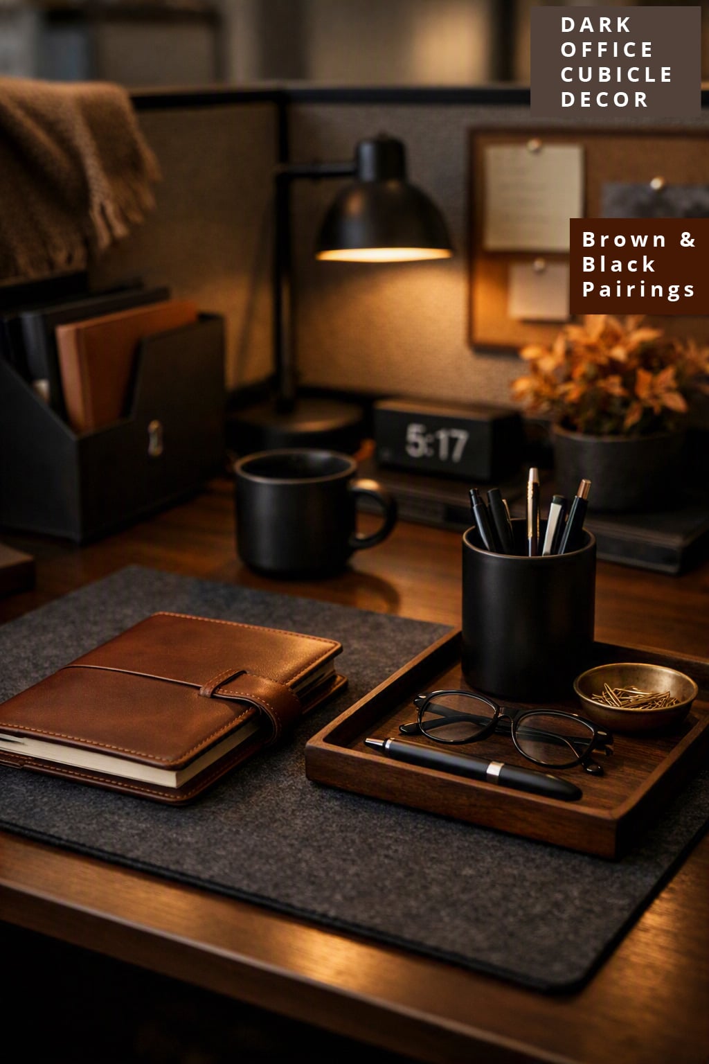Dark Moody Office Cubicle Decor Idea 8 Rich Brown and Black Pairings