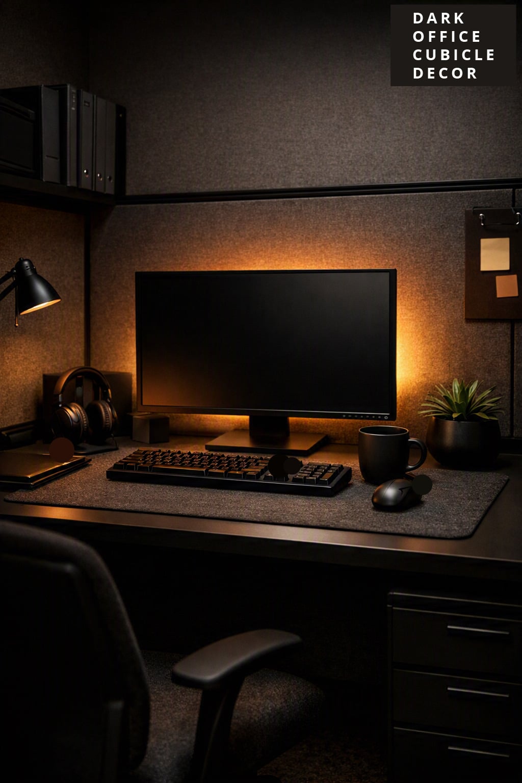 Dark Moody Office Cubicle Decor Idea 9 Monitor Lighting
