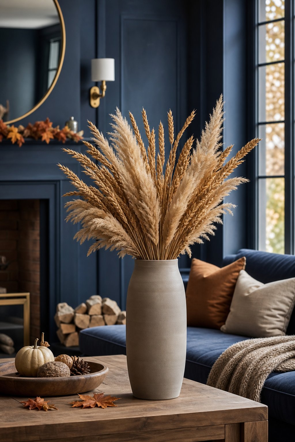 Fall Decor Idea Blue Living Room 5 Wheat Pampas Arrangement