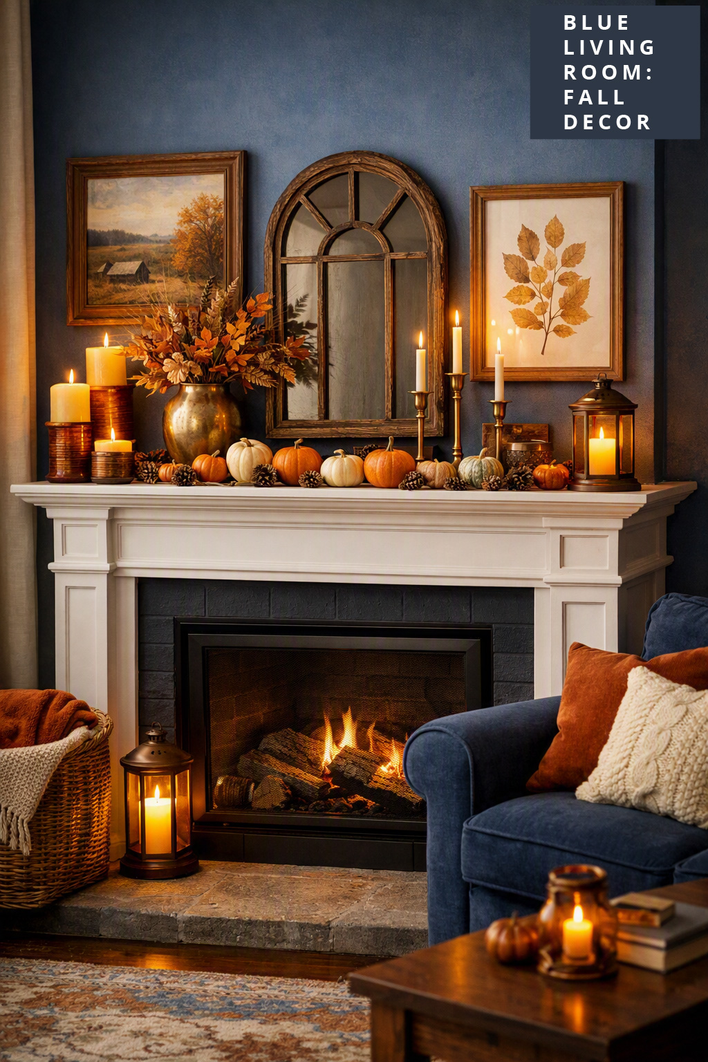 Fall Decor Idea Blue Living Room 6 Stylish Autumn Mantel Styling