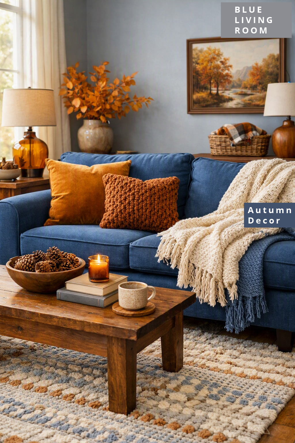 Fall Decor Idea Blue Living Room 7 Textured Rug