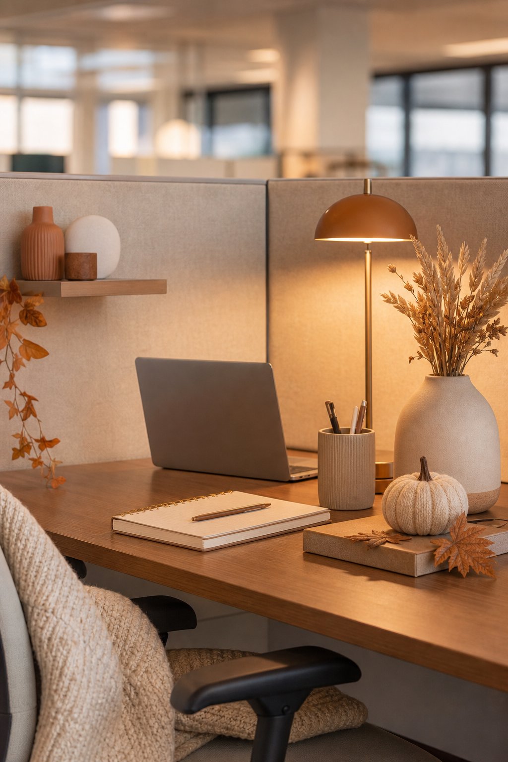 Fall Office Cubicle Decor Idea 1 Soft Amber Lighting