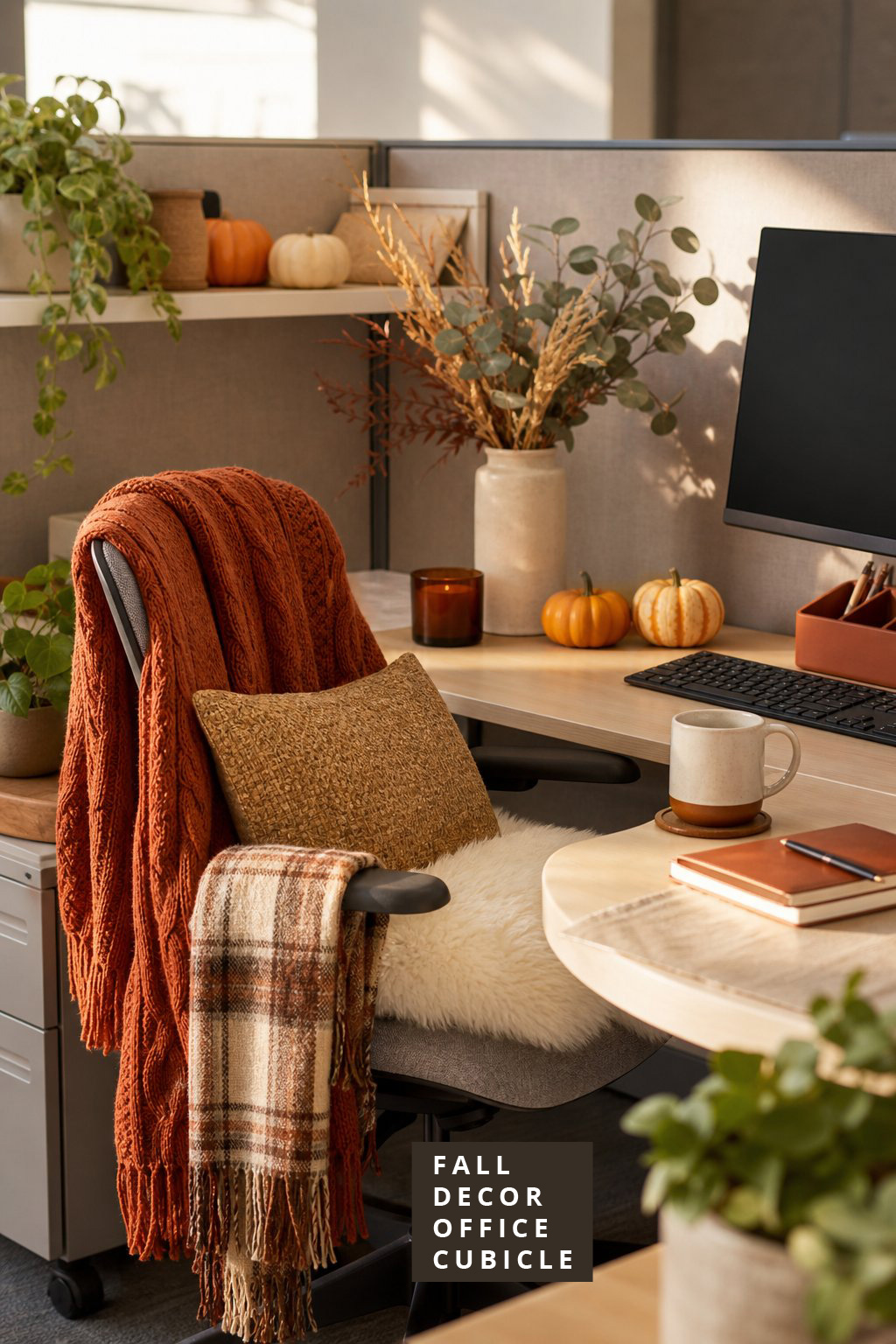 Fall Office Cubicle Decor Idea 2 Cozy Textures