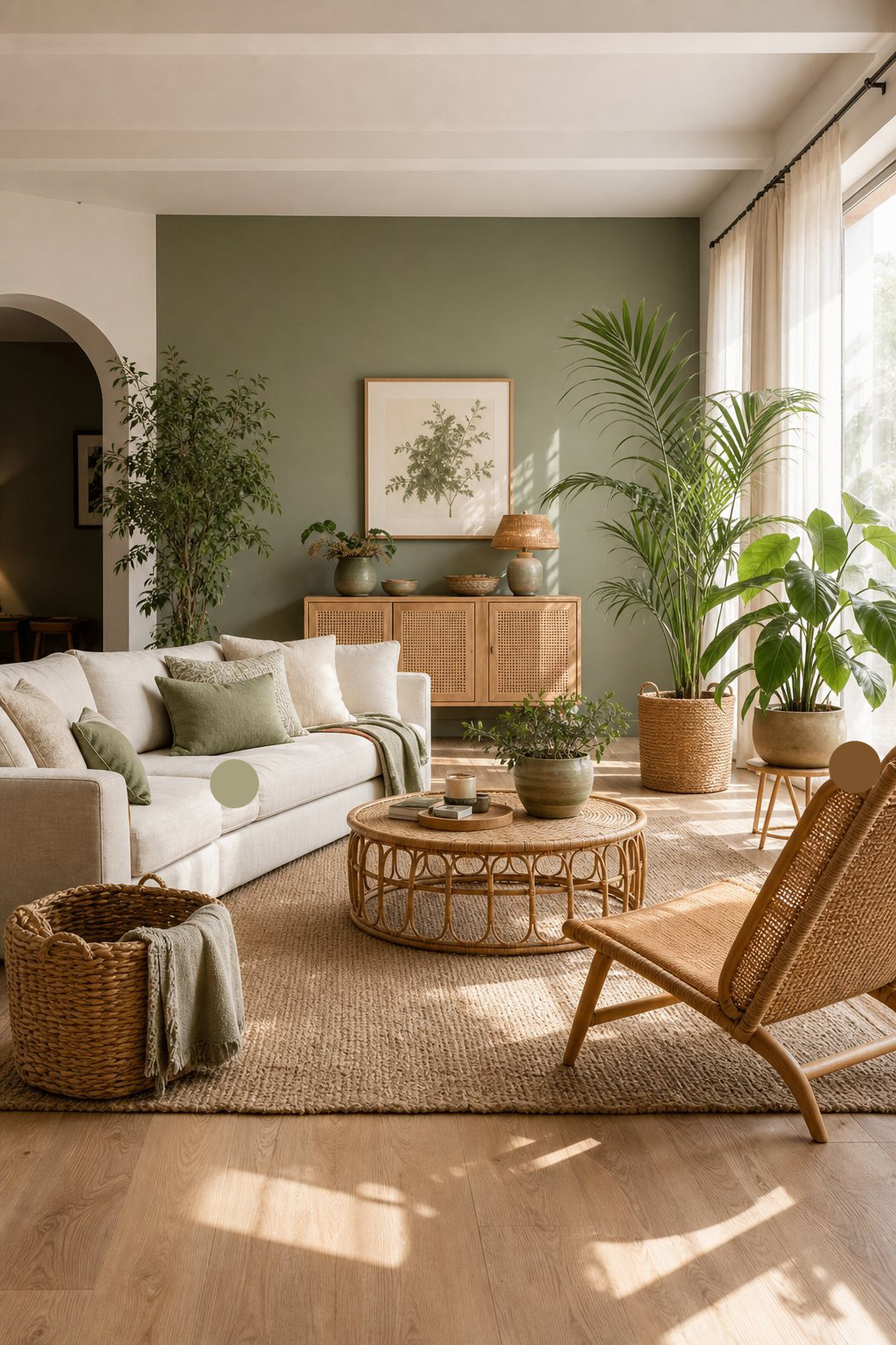 Green Living Room Idea with Natural Materials 6 Rattan Accents 2