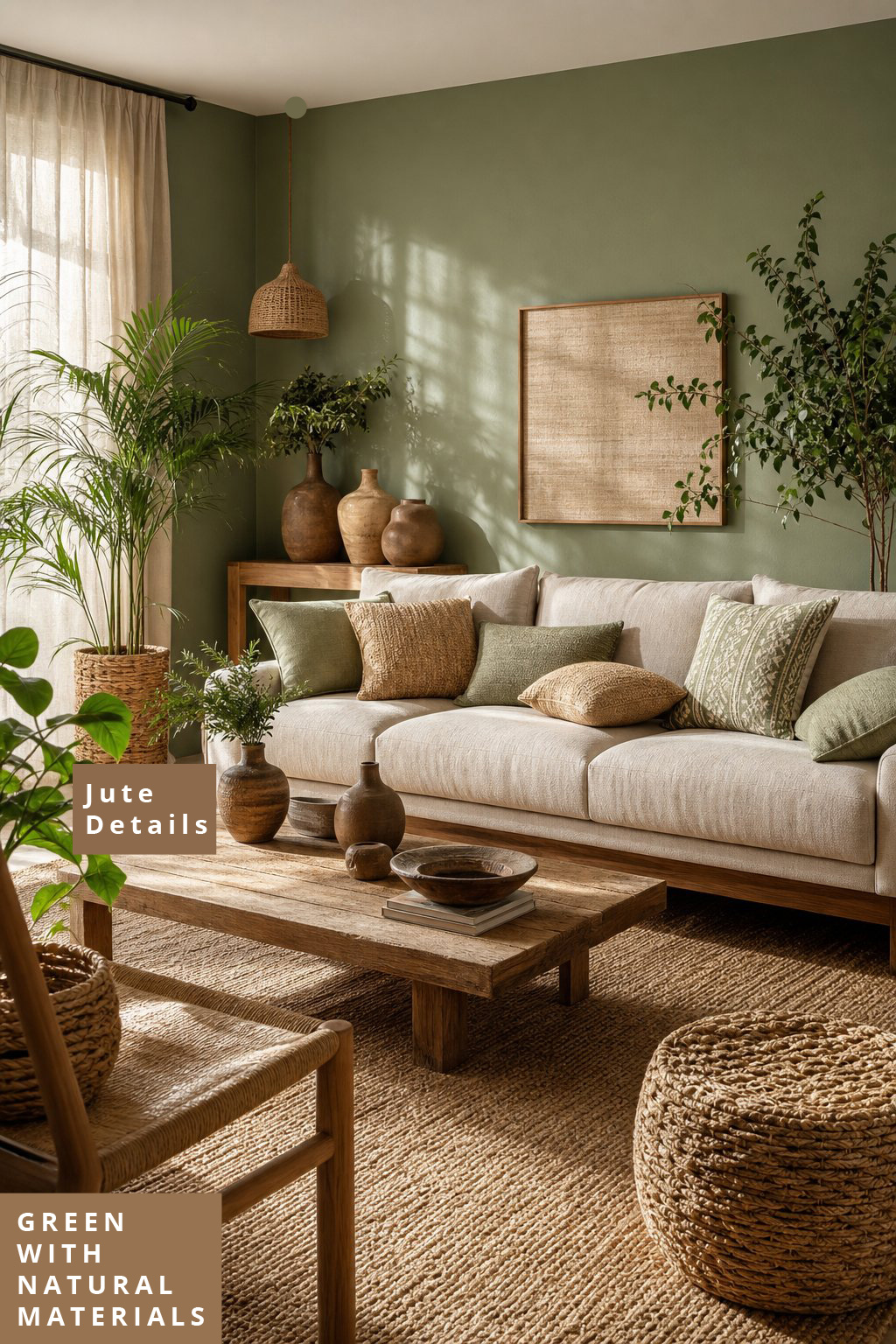 Green Living Room Idea with Natural Materials 7 Jute Details