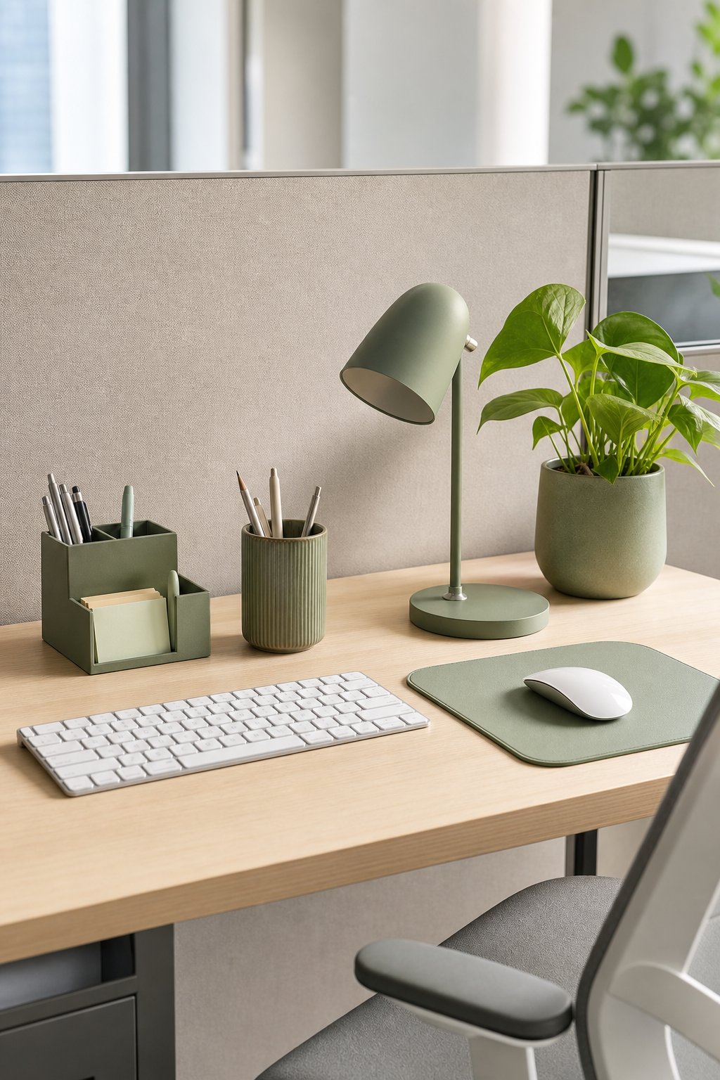 Green Office Cubicle Decor Idea 1 Sage Desk Accessories
