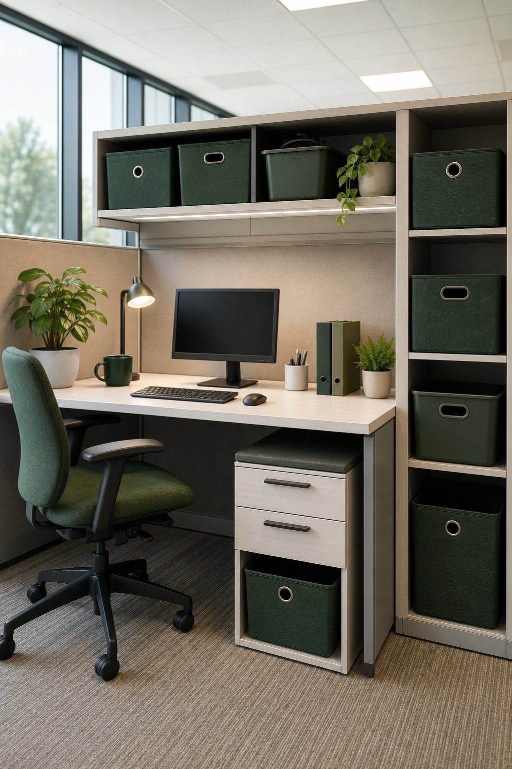 Green Office Cubicle Decor Idea 2 Dark Green Storage Bins