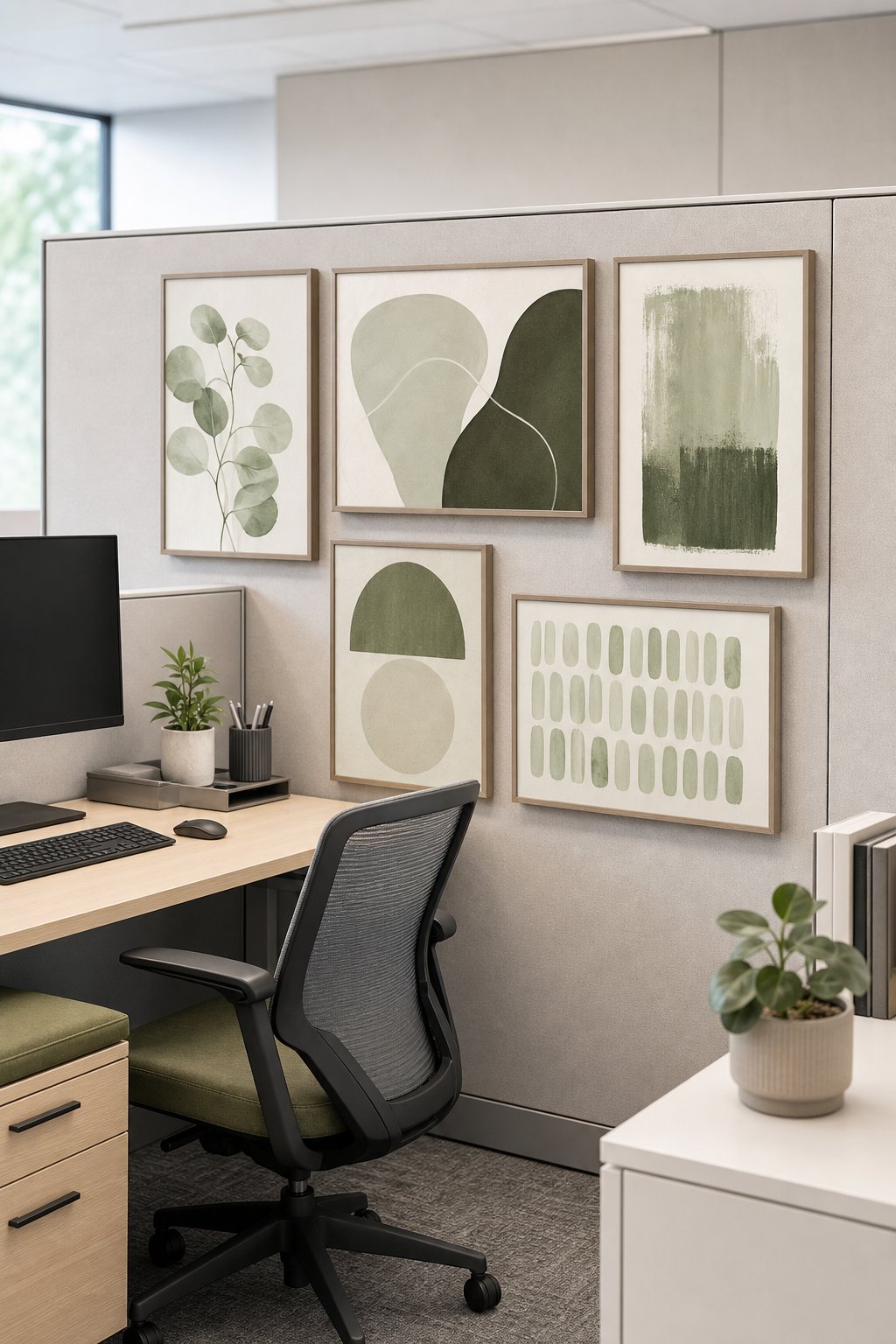 Green Office Cubicle Decor Idea 4 Muted Green Wall Art