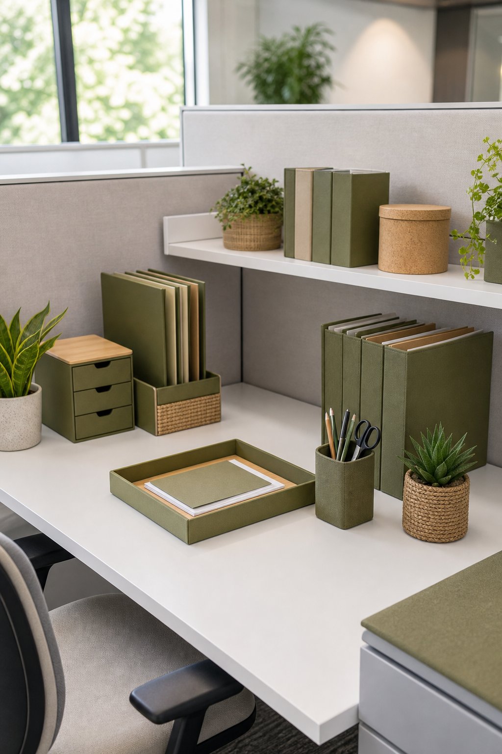 Green Office Cubicle Decor Idea 5 Olive Green Organizers