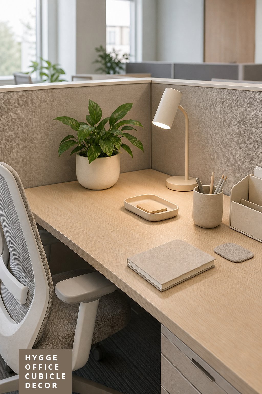 Hygge Office Cubicle Decor Idea 2 Neutral Desk Accessories