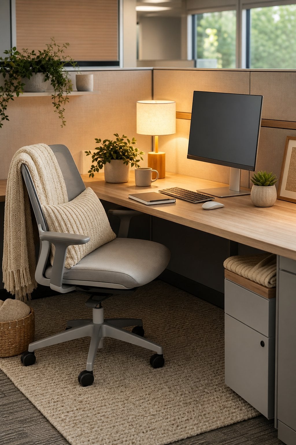 Hygge Office Cubicle Decor Idea 3 Warm Textures