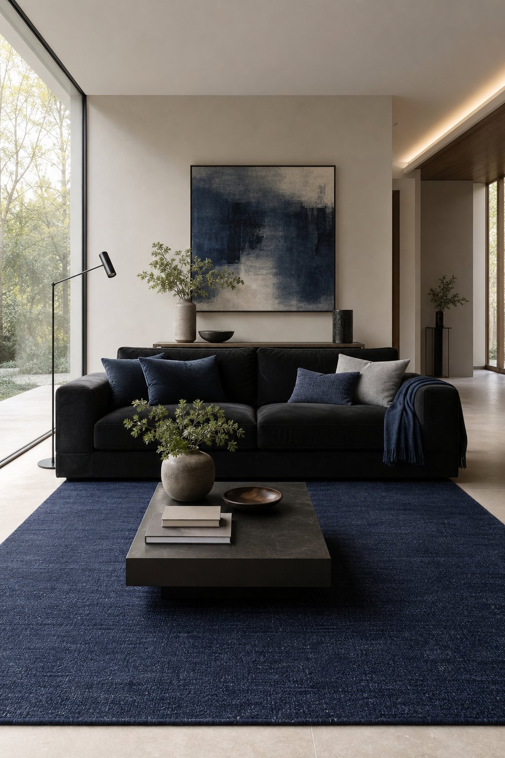 Living Room Decor Idea 2 Navy Blue Rug Black Couch