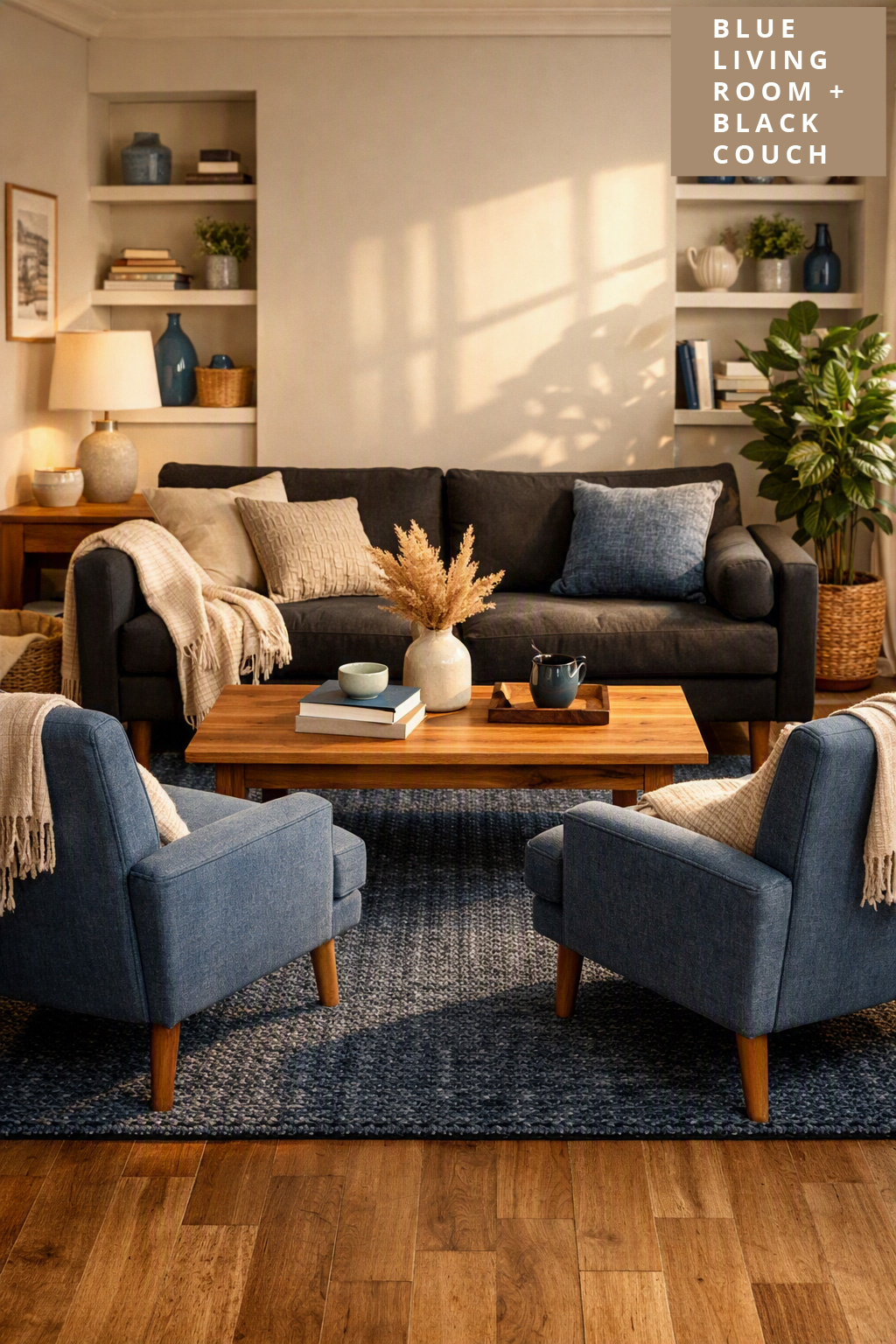 Living Room Decor Idea 5 Denim Blue Accent Chairs Black Couch