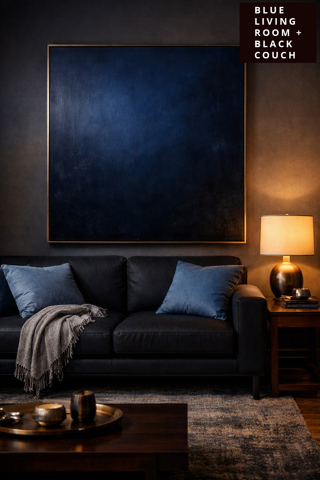 Living Room Decor Idea 6 Midnight Blue Artwork Black Couch