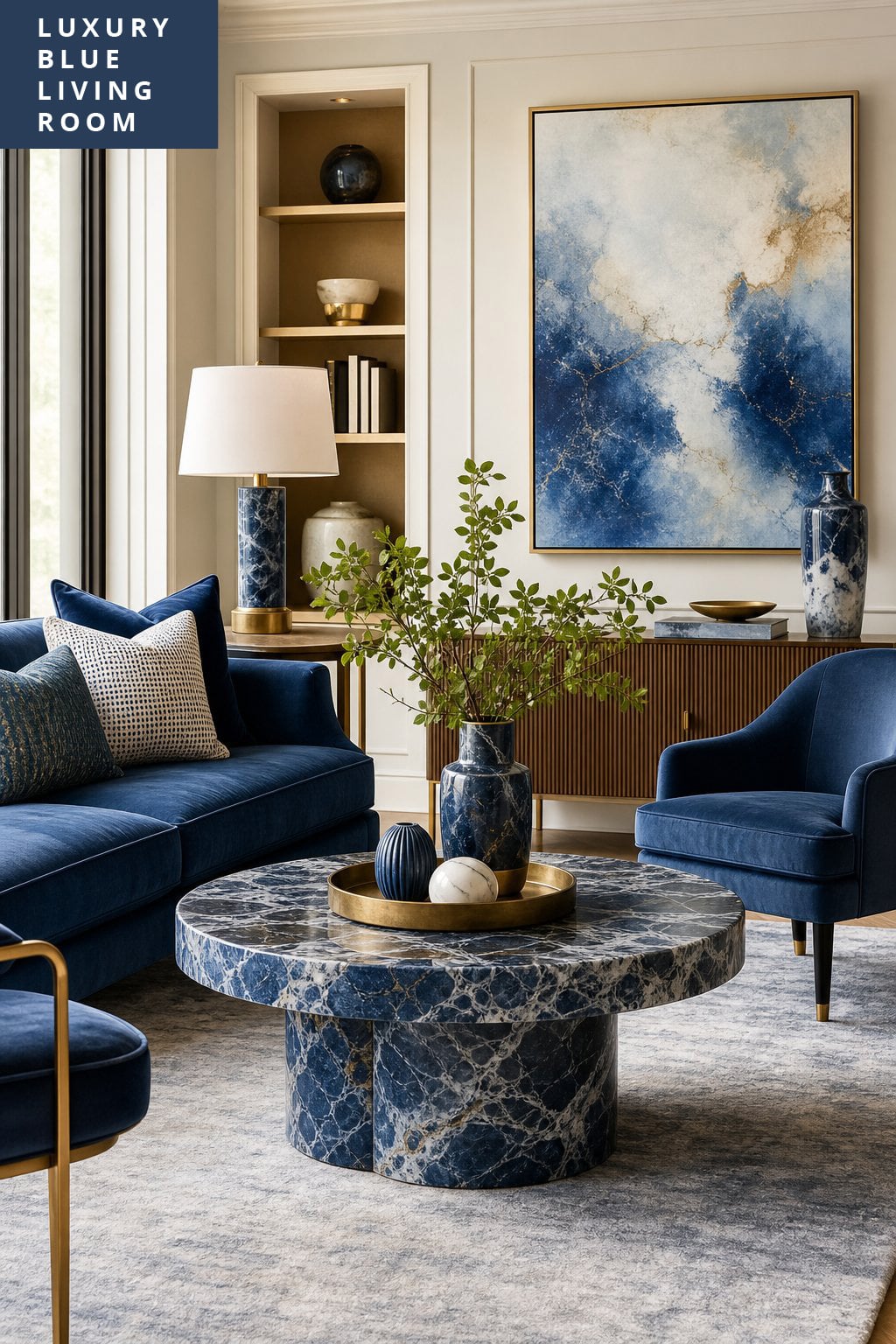 Luxury Blue Living Room Decor Idea 4 Marble Accents