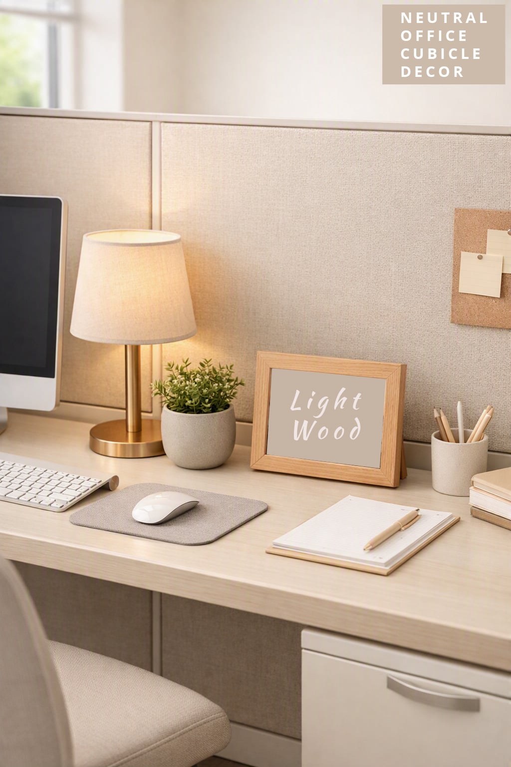 Neutral Office Cubicle Decor Idea 10 Light Wood Picture Frames