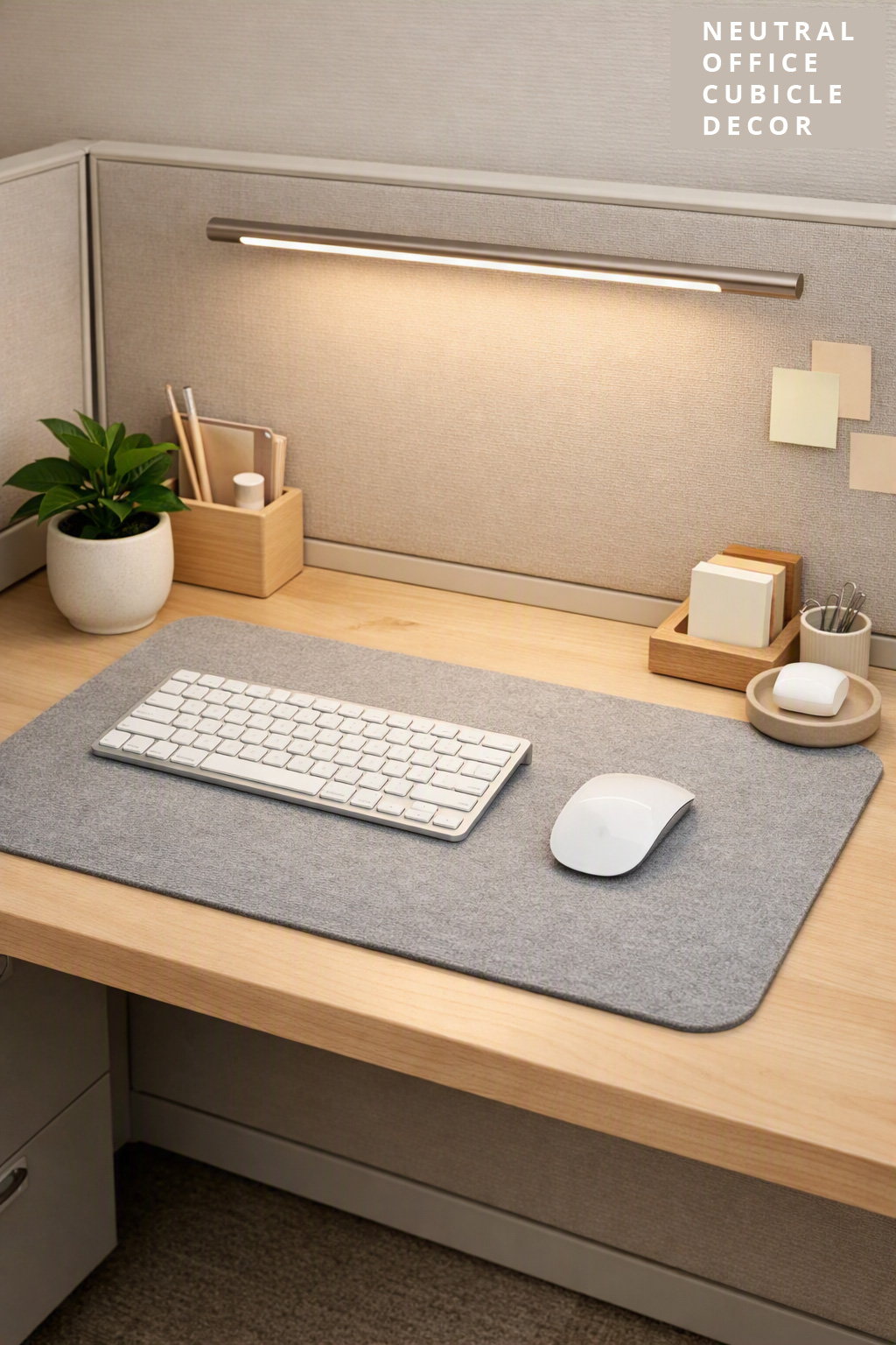 Neutral Office Cubicle Decor Idea 11 Soft Grey Desk Mat