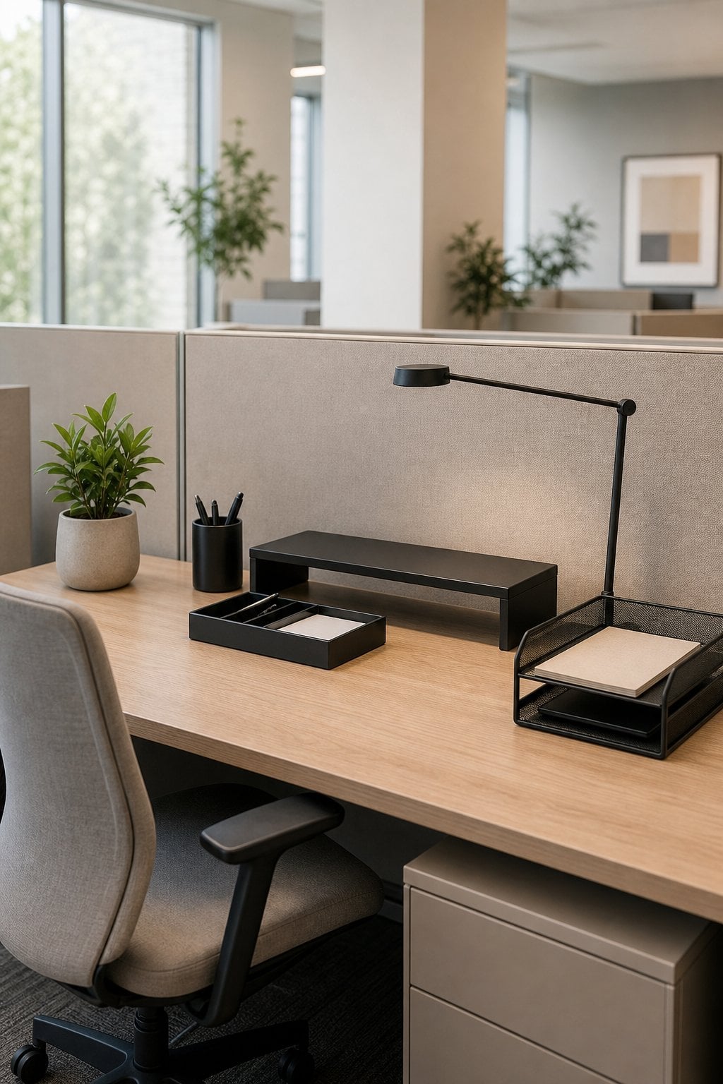 Neutral Office Cubicle Decor Idea 4 Matte Black Desk Accessories