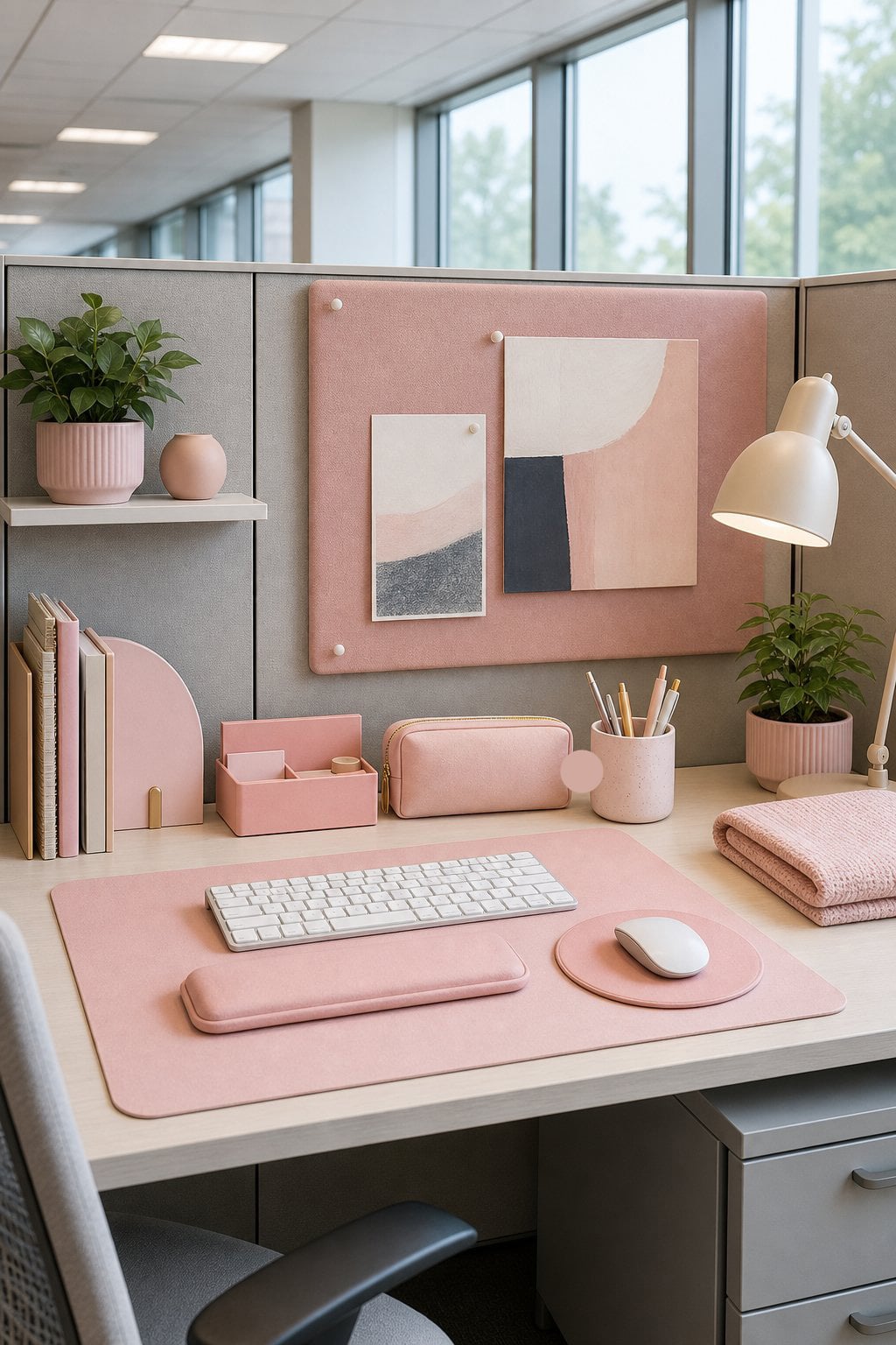 Pink Office Cubicle Decor Idea 1 Blush Desk Mat Soft Accessories
