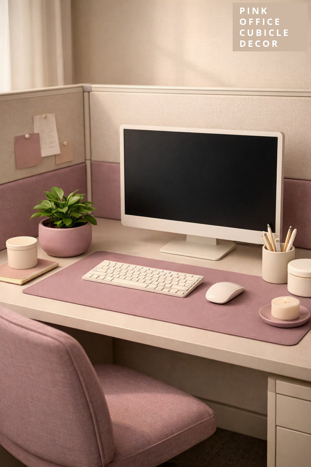 Pink Office Cubicle Decor Idea 11 Mauve Desk Styling
