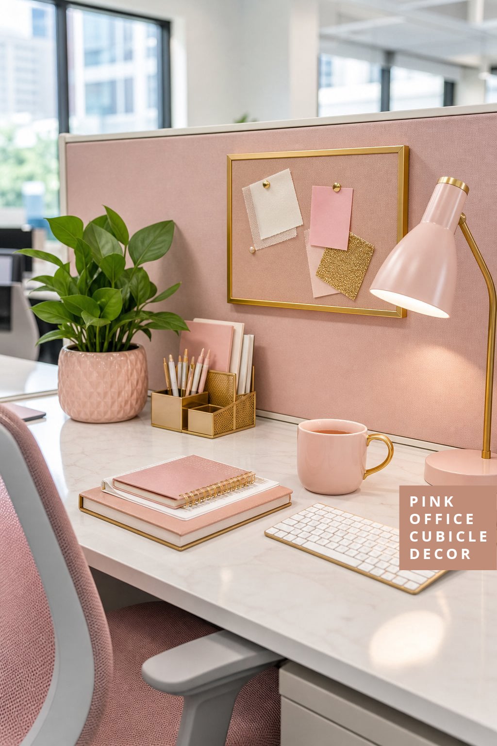 Pink Office Cubicle Decor Idea 4 Pink and Gold Desk Setup