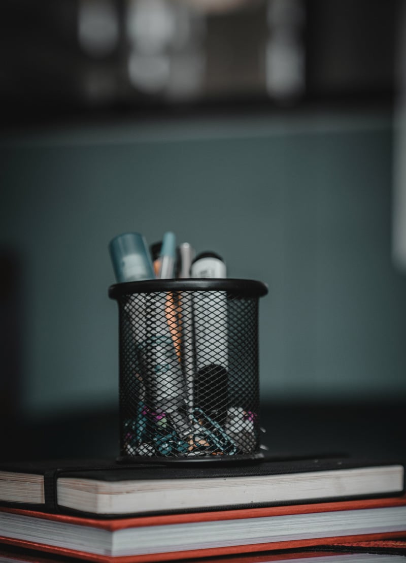 black metal pen cup