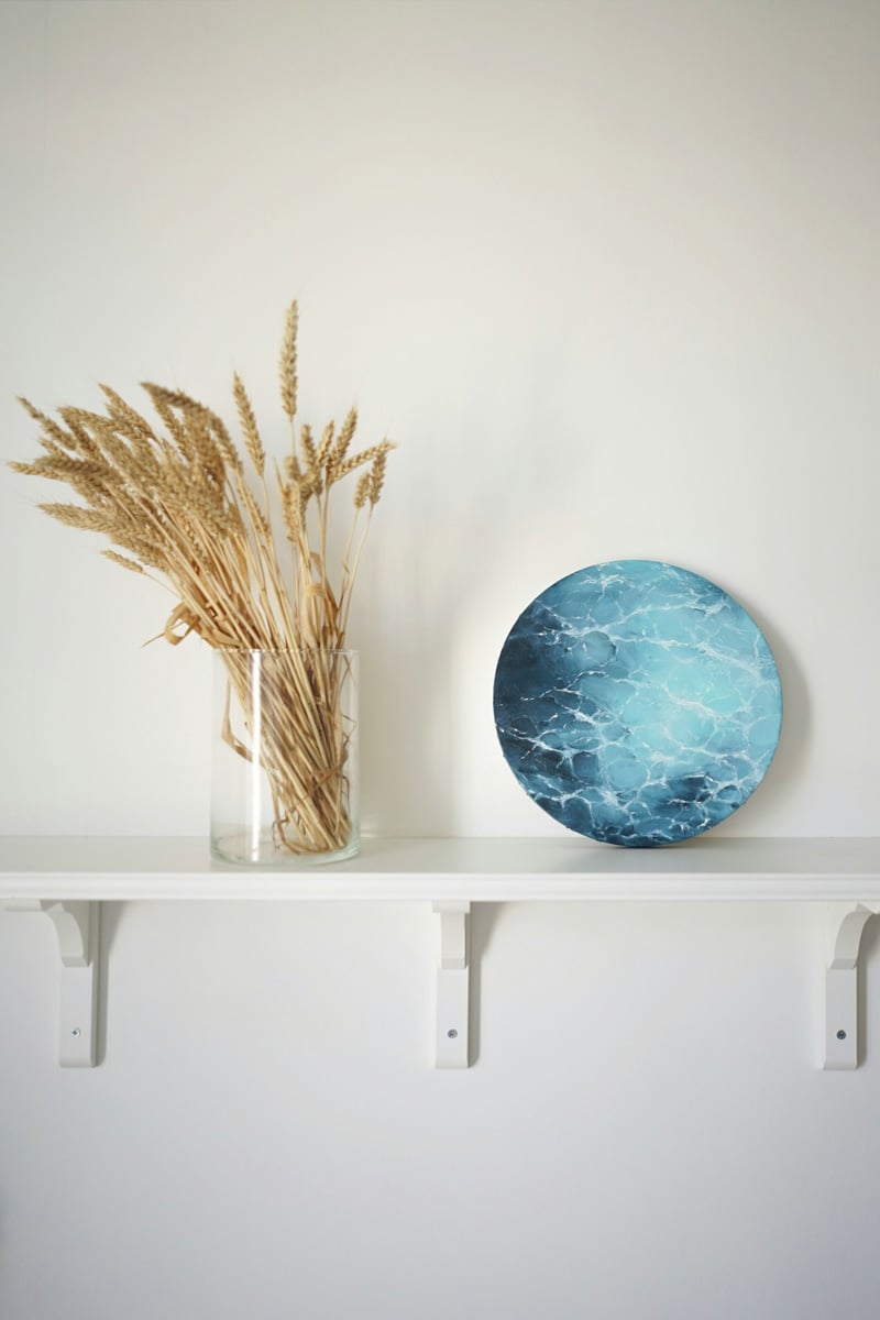 blue decor white shelf