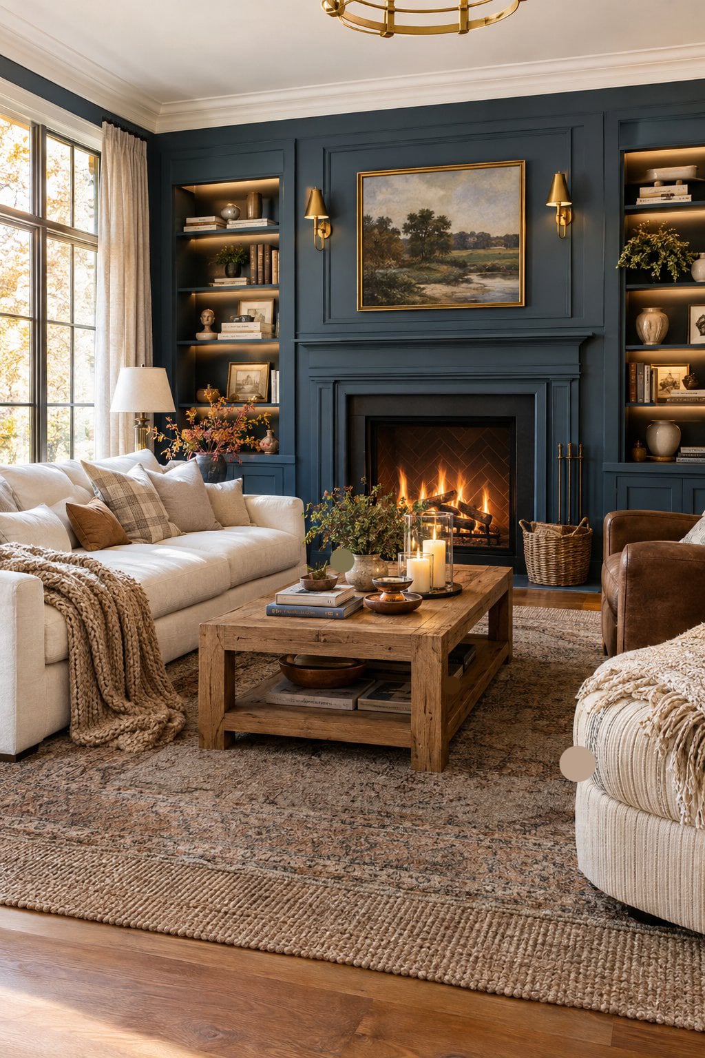 Blue Accent Wall Living Room Idea 1 Fireplace and Cozy Seating