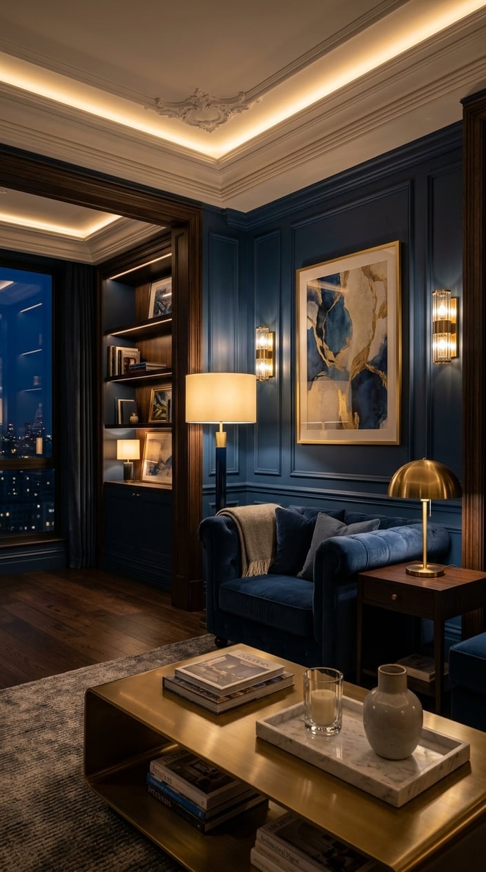 Blue Living Room Lighting Idea 9 With Dimmable Layers