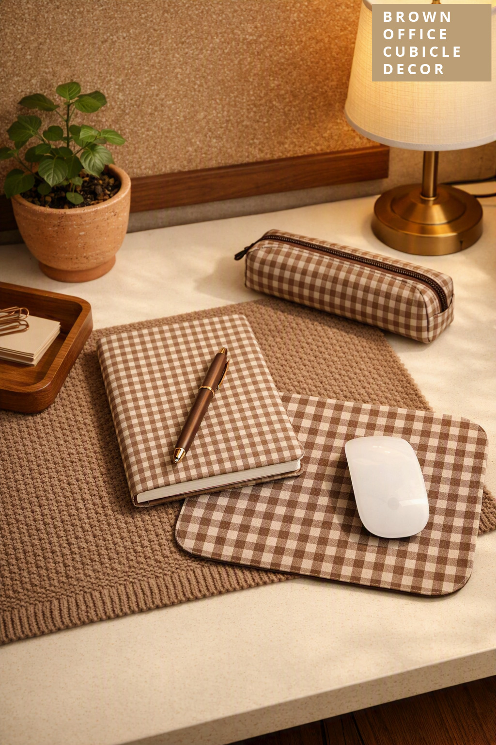 Brown Office Cubicle Decor Idea 10 Patterned Desk Accessories